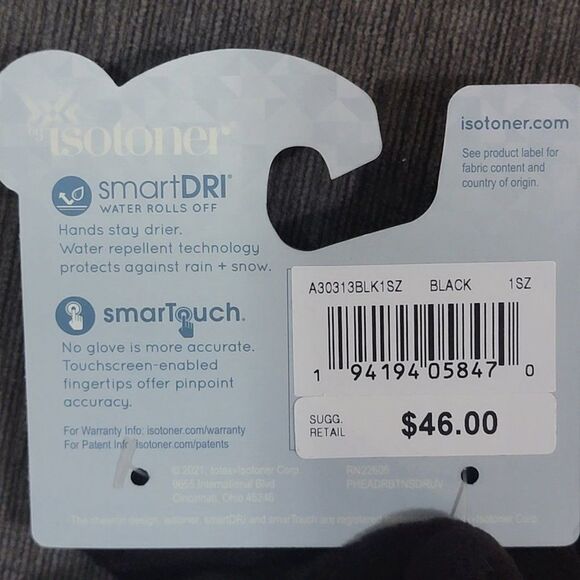 Isotoner Women's Black Stretch Fleece Winter Smart Touch Gloves - Picture 6 of 11